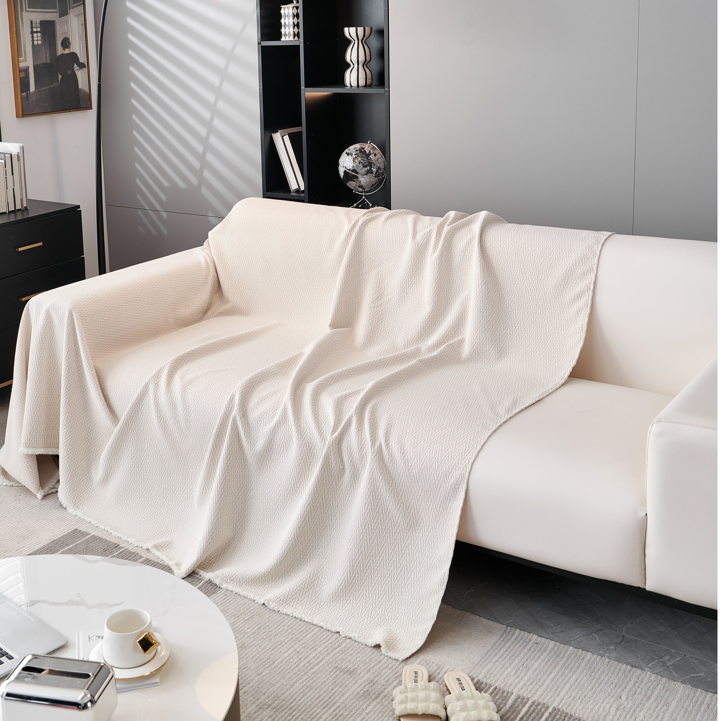 Waterproof Scratch Proof Herringbone Large Throw Blanket for Couch, Chenille Couch Cushion Covers for Pets
