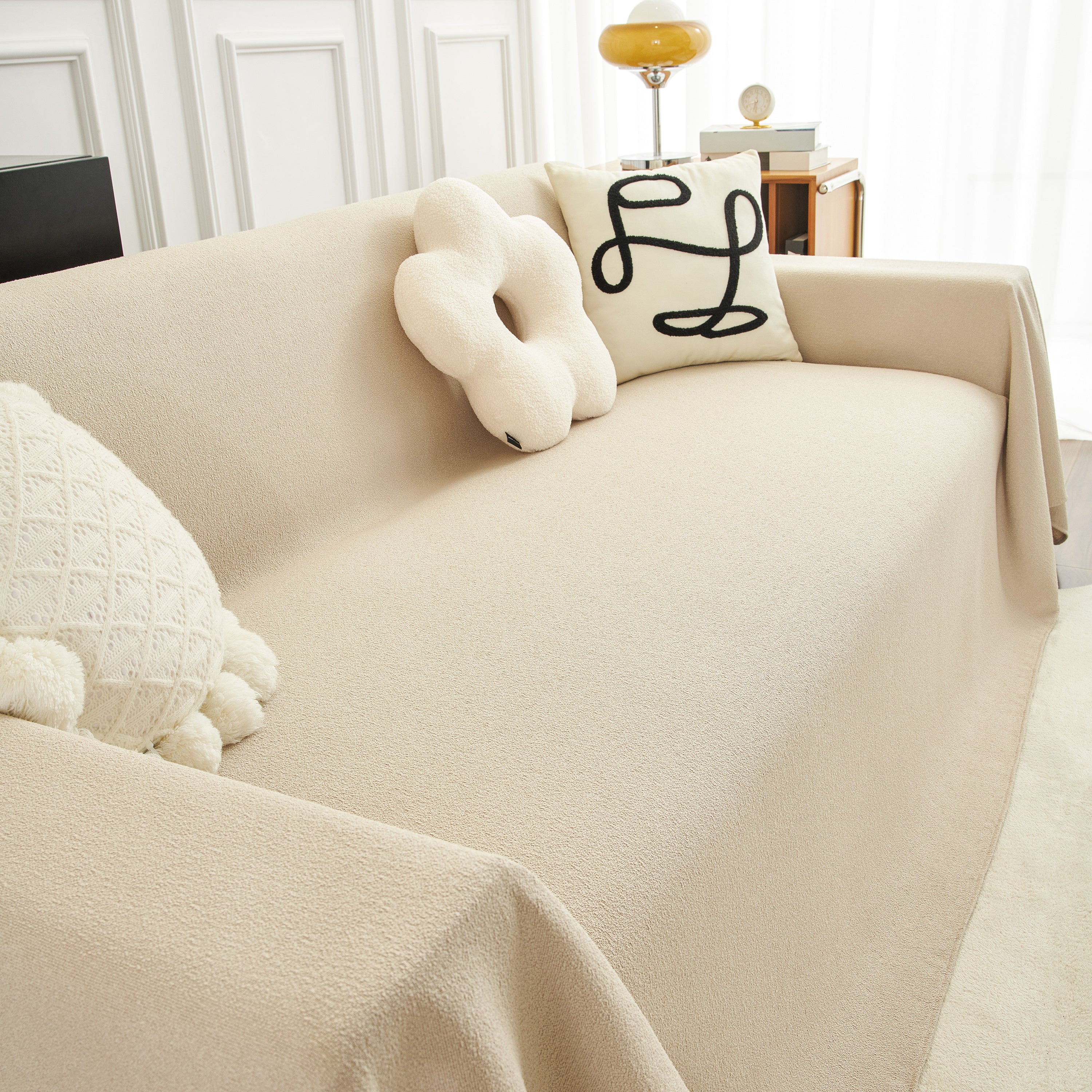 Teddy Throw Blanket and Stylish Slipcover for Couch, Waterproof Sofa Cover for Pets