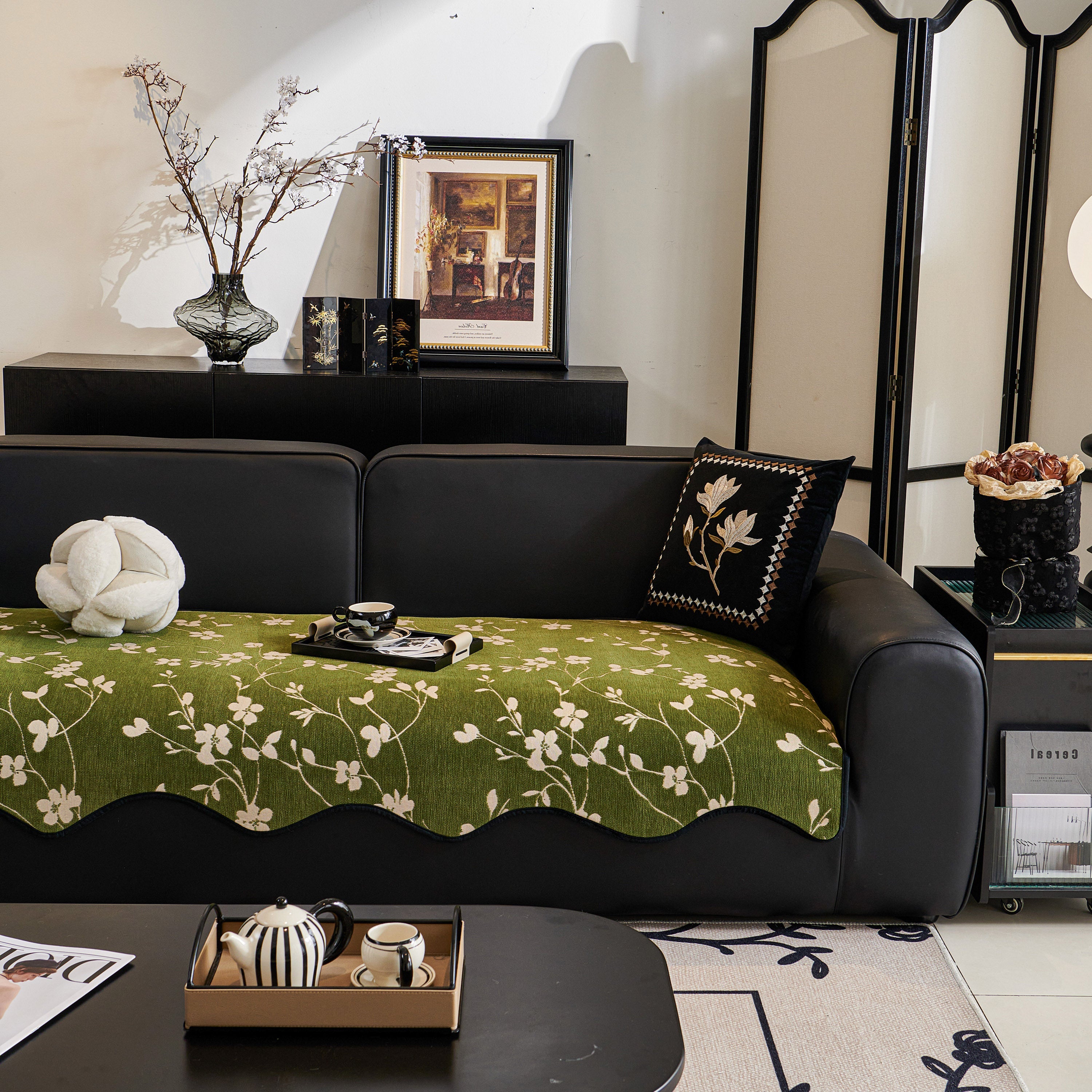 Floral Chenille Couch Cover, Non-Slip Sofa Slipcover Protector for Furniture