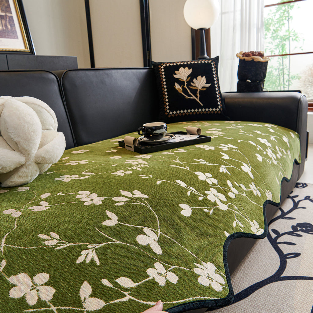 Floral Chenille Couch Cover, Non-Slip Sofa Slipcover Protector for Furniture
