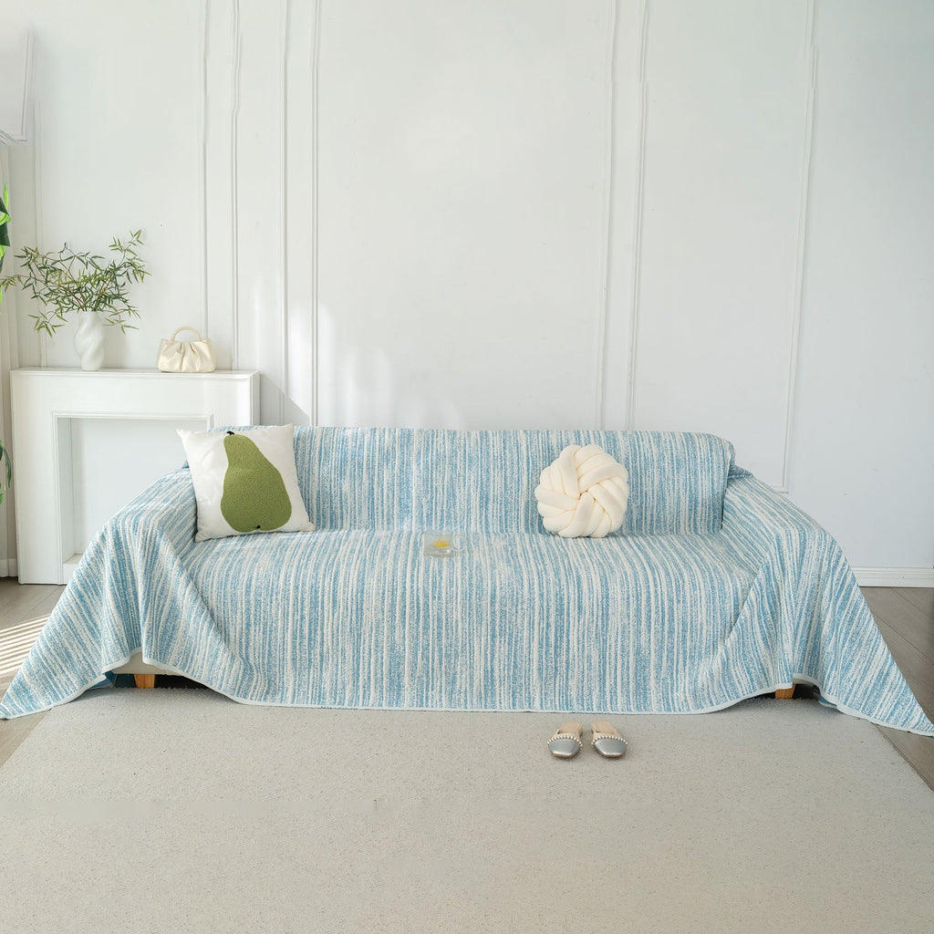 Summer Cooling Ice Silk Sofa Cover, Textured Stripe Soft Breathable Couch Throw Cover