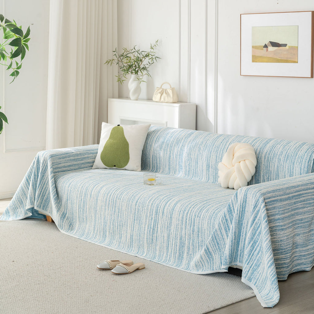 Summer Cooling Ice Silk Sofa Cover, Textured Stripe Soft Breathable Couch Throw Cover