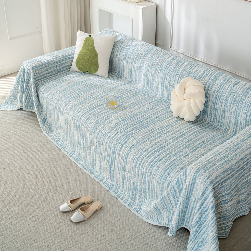 Summer Cooling Ice Silk Sofa Cover, Textured Stripe Soft Breathable Couch Throw Cover