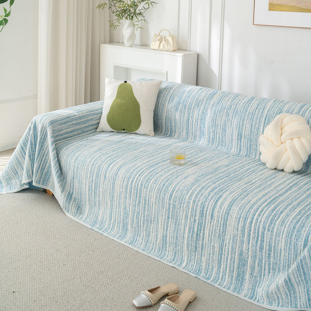 Summer Cooling Ice Silk Sofa Cover, Textured Stripe Soft Breathable Couch Throw Cover