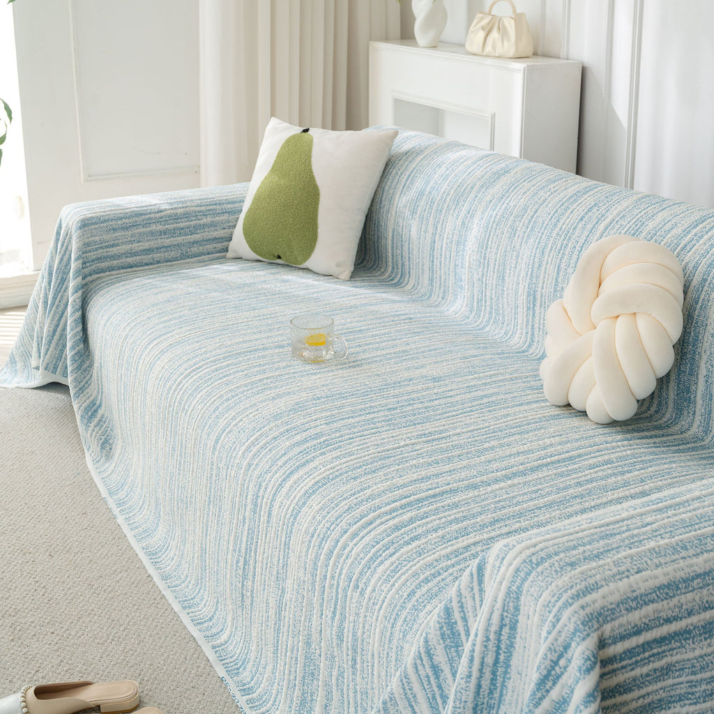 Summer Cooling Ice Silk Sofa Cover, Textured Stripe Soft Breathable Couch Throw Cover
