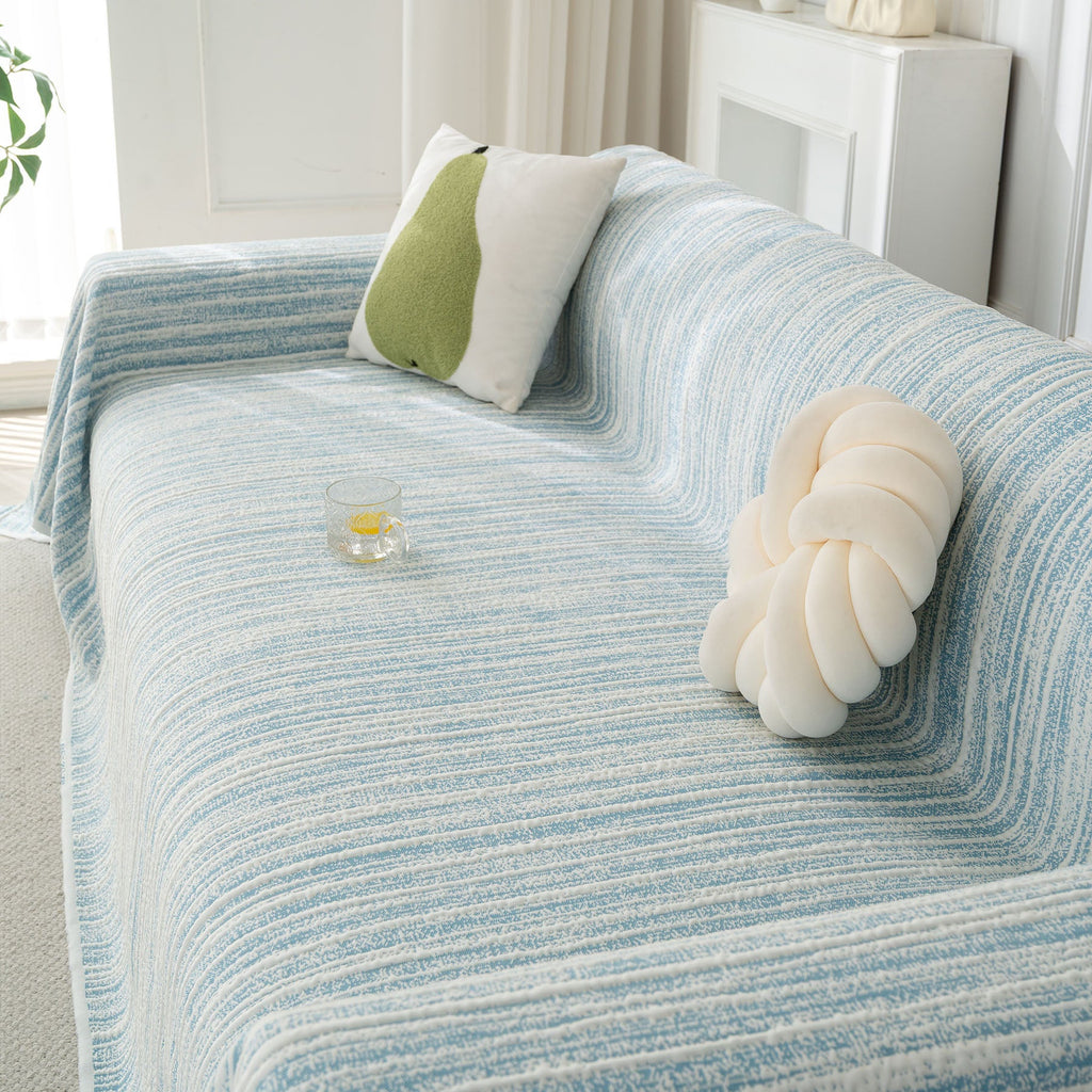Summer Cooling Ice Silk Sofa Cover, Textured Stripe Soft Breathable Couch Throw Cover