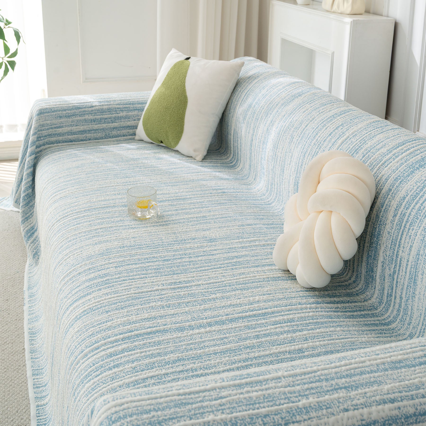Summer Cooling Ice Silk Sofa Cover, Textured Stripe Soft Breathable Couch Throw Cover