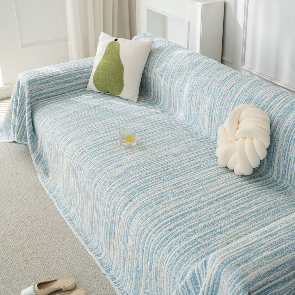 Summer Cooling Ice Silk Sofa Cover, Textured Stripe Soft Breathable Couch Throw Cover
