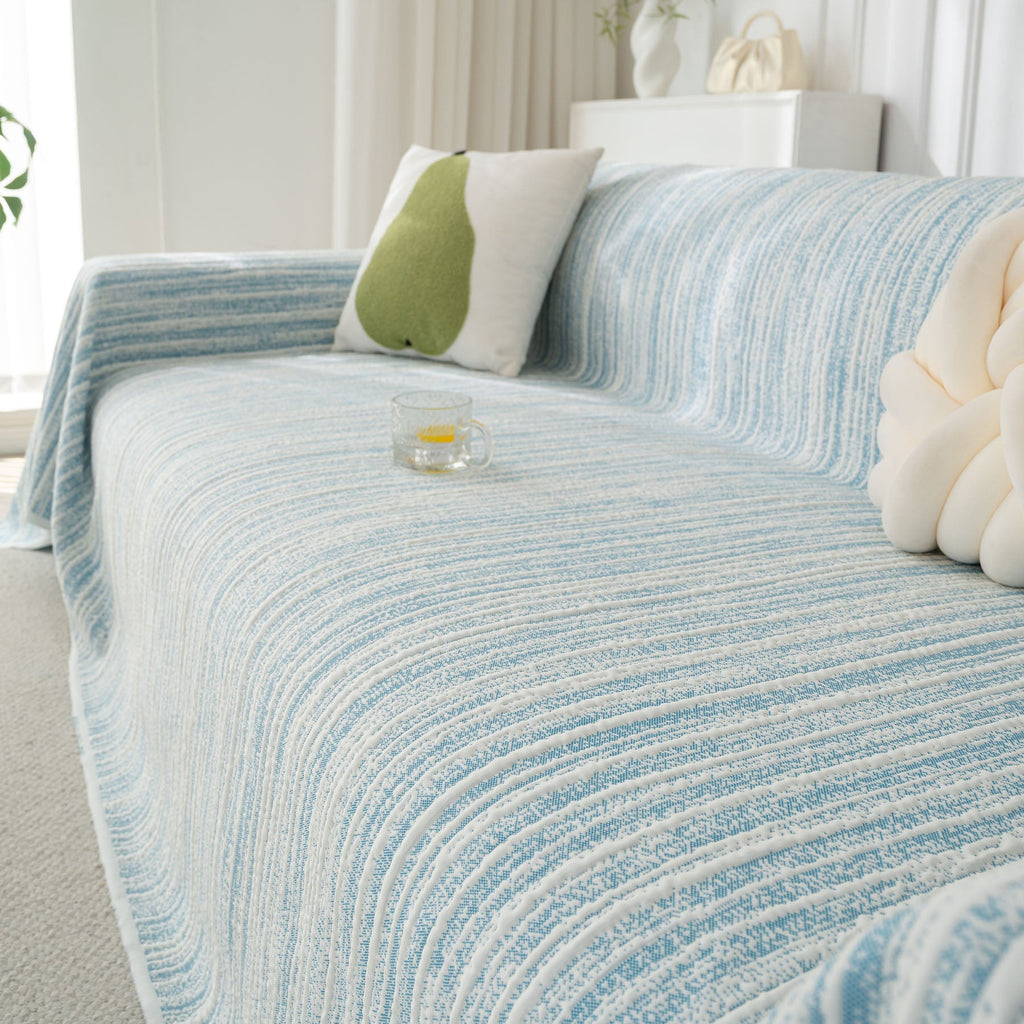 Summer Cooling Ice Silk Sofa Cover, Textured Stripe Soft Breathable Couch Throw Cover