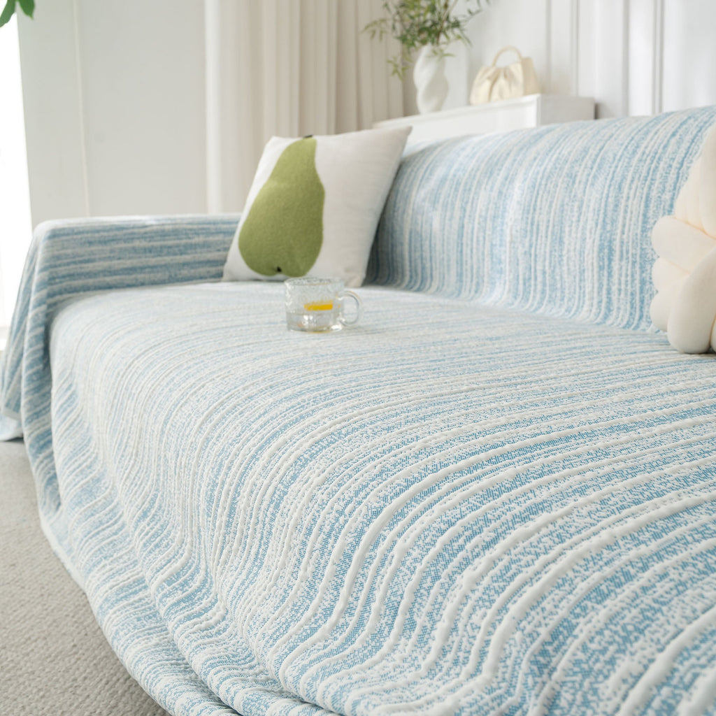 Summer Cooling Ice Silk Sofa Cover, Textured Stripe Soft Breathable Couch Throw Cover
