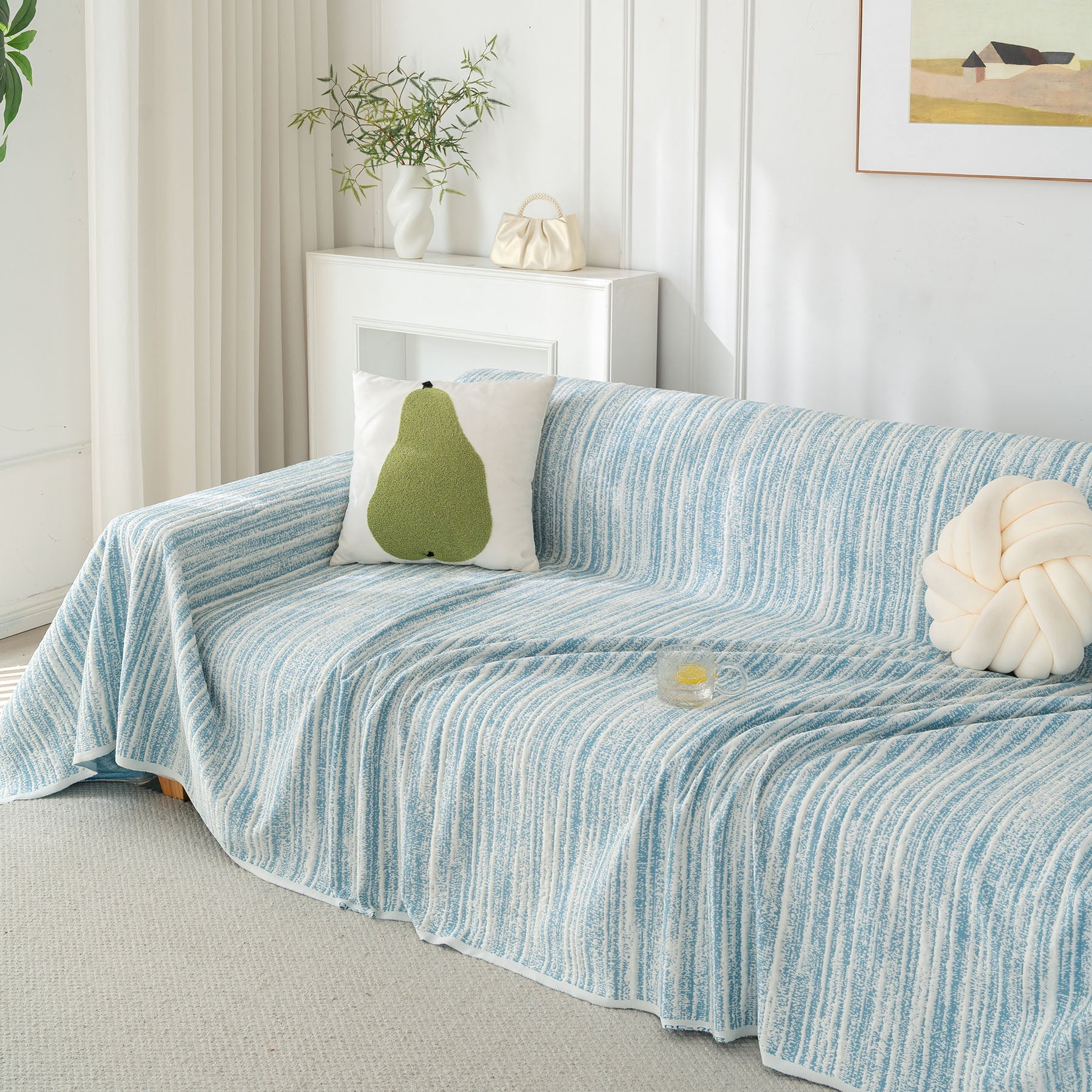 Summer Cooling Ice Silk Sofa Cover, Textured Stripe Soft Breathable Couch Throw Cover