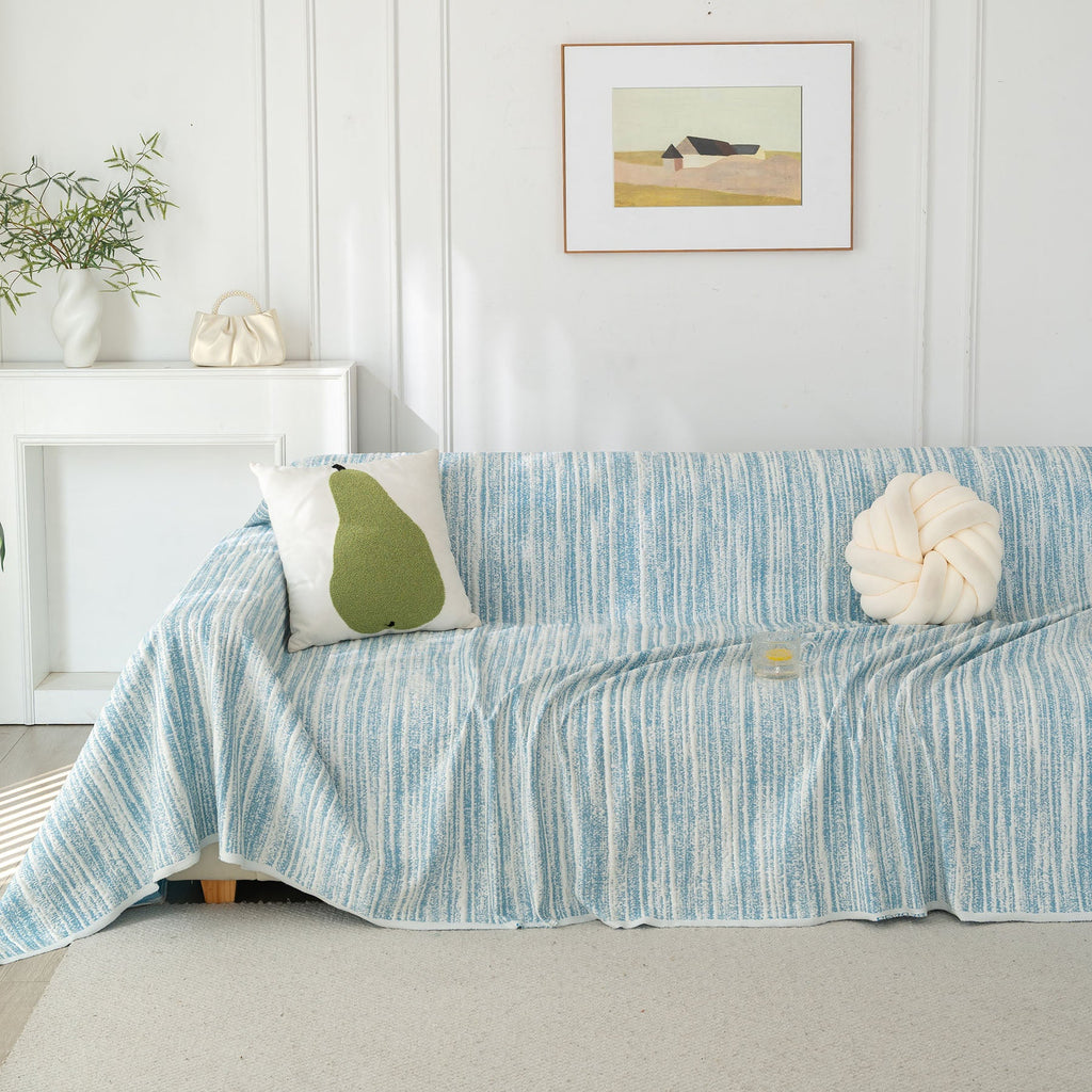 Summer Cooling Ice Silk Sofa Cover, Textured Stripe Soft Breathable Couch Throw Cover