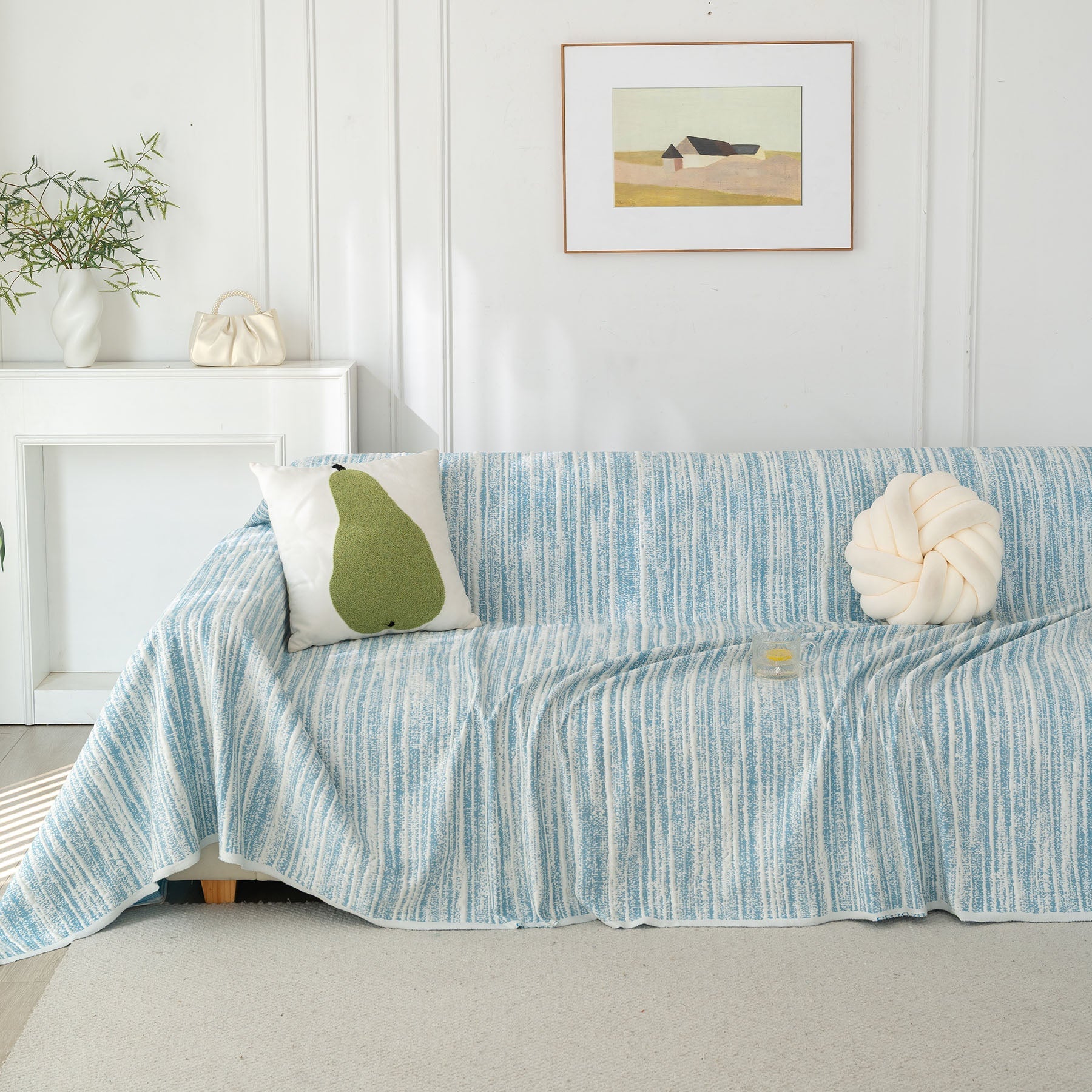 Summer Cooling Ice Silk Sofa Cover, Textured Stripe Soft Breathable Couch Throw Cover