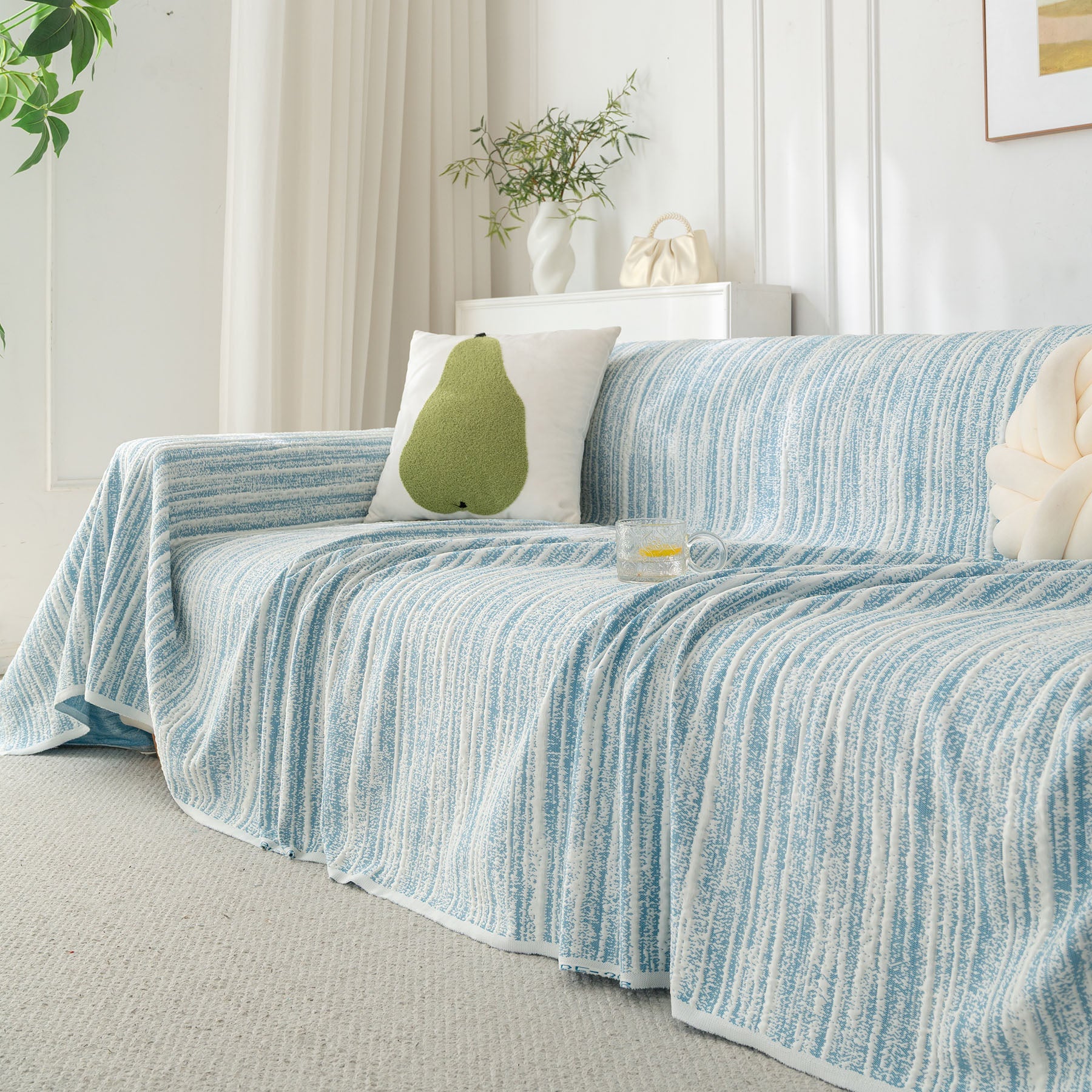 Summer Cooling Ice Silk Sofa Cover, Textured Stripe Soft Breathable Couch Throw Cover