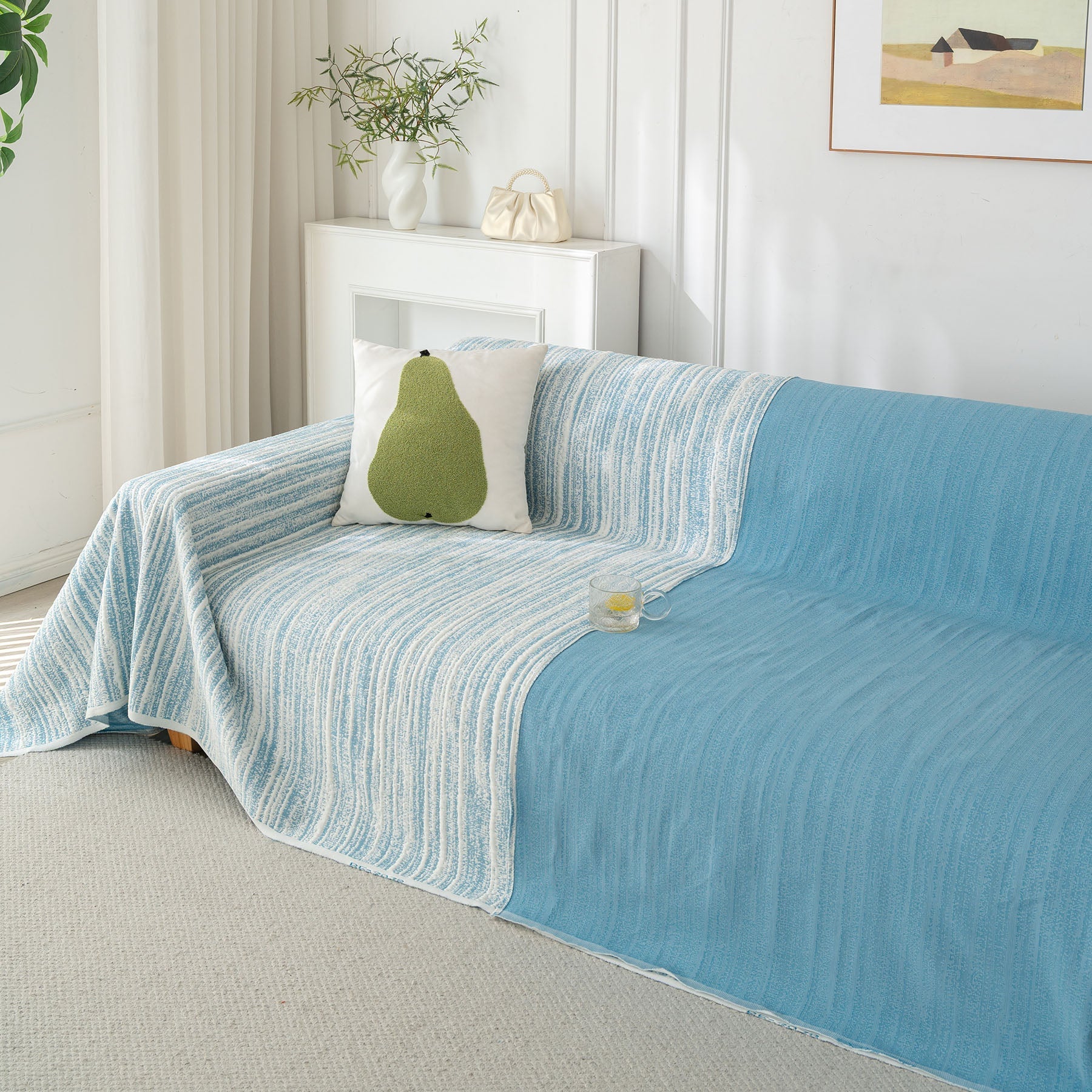 Summer Cooling Ice Silk Sofa Cover, Textured Stripe Soft Breathable Couch Throw Cover