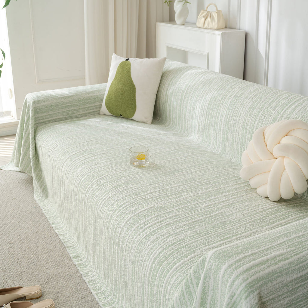 Summer Cooling Ice Silk Sofa Cover, Textured Stripe Soft Breathable Couch Throw Cover