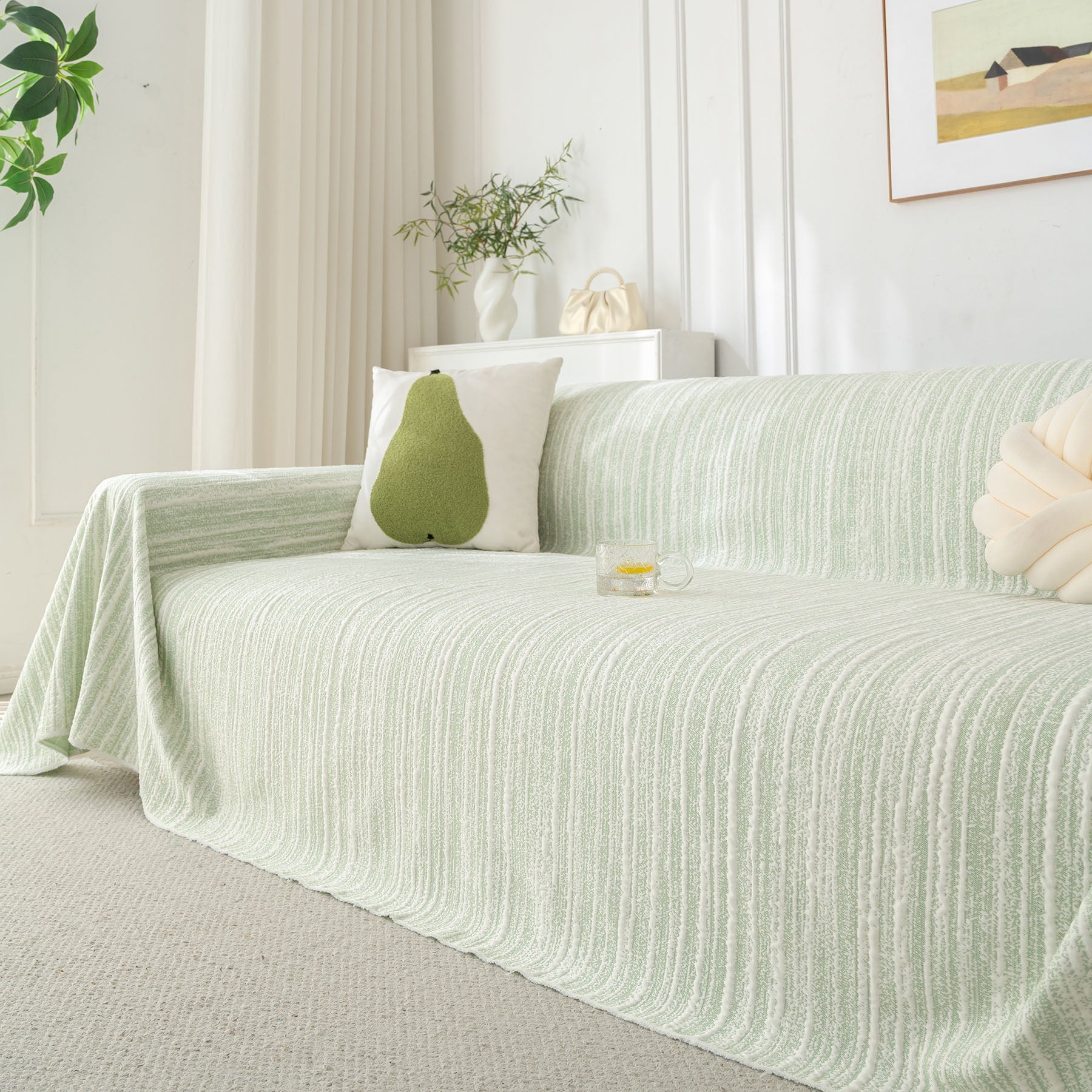 Summer Cooling Ice Silk Sofa Cover, Textured Stripe Soft Breathable Couch Throw Cover