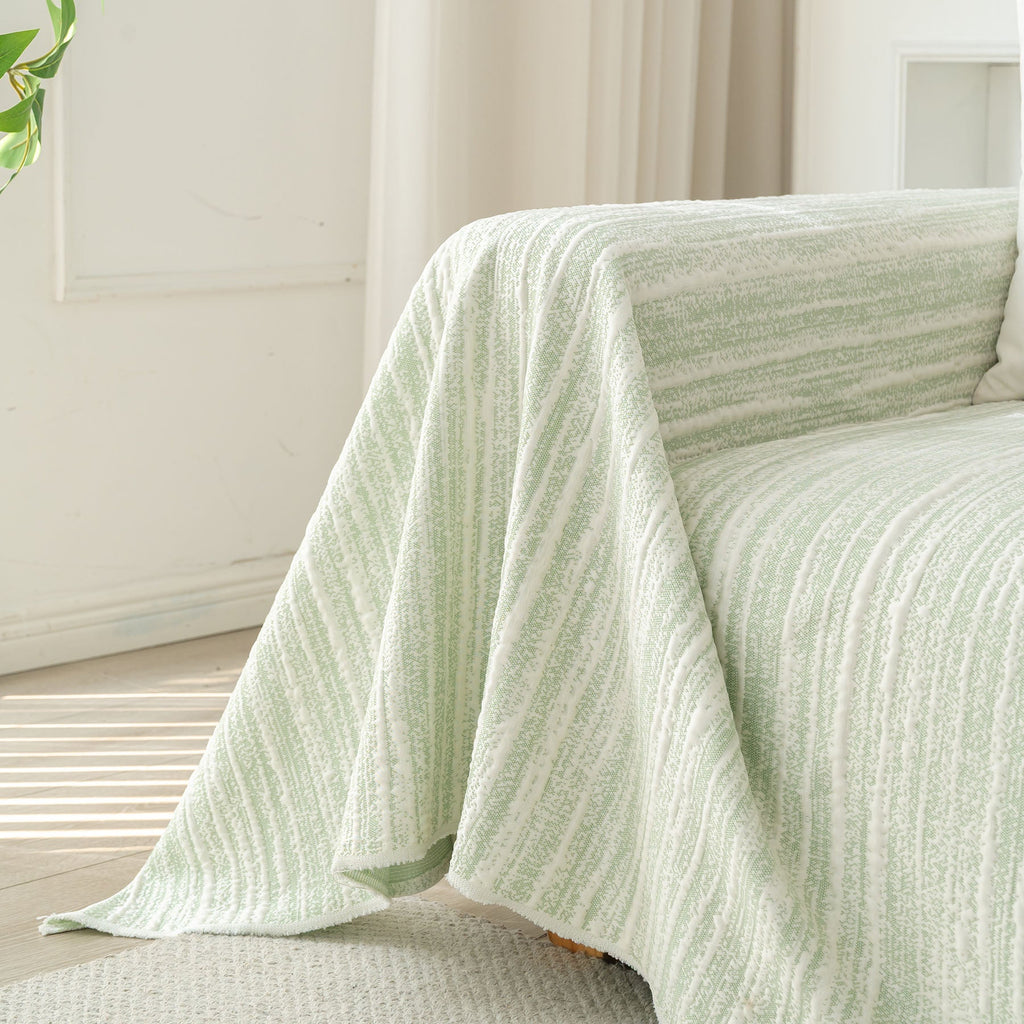 Summer Cooling Ice Silk Sofa Cover, Textured Stripe Soft Breathable Couch Throw Cover
