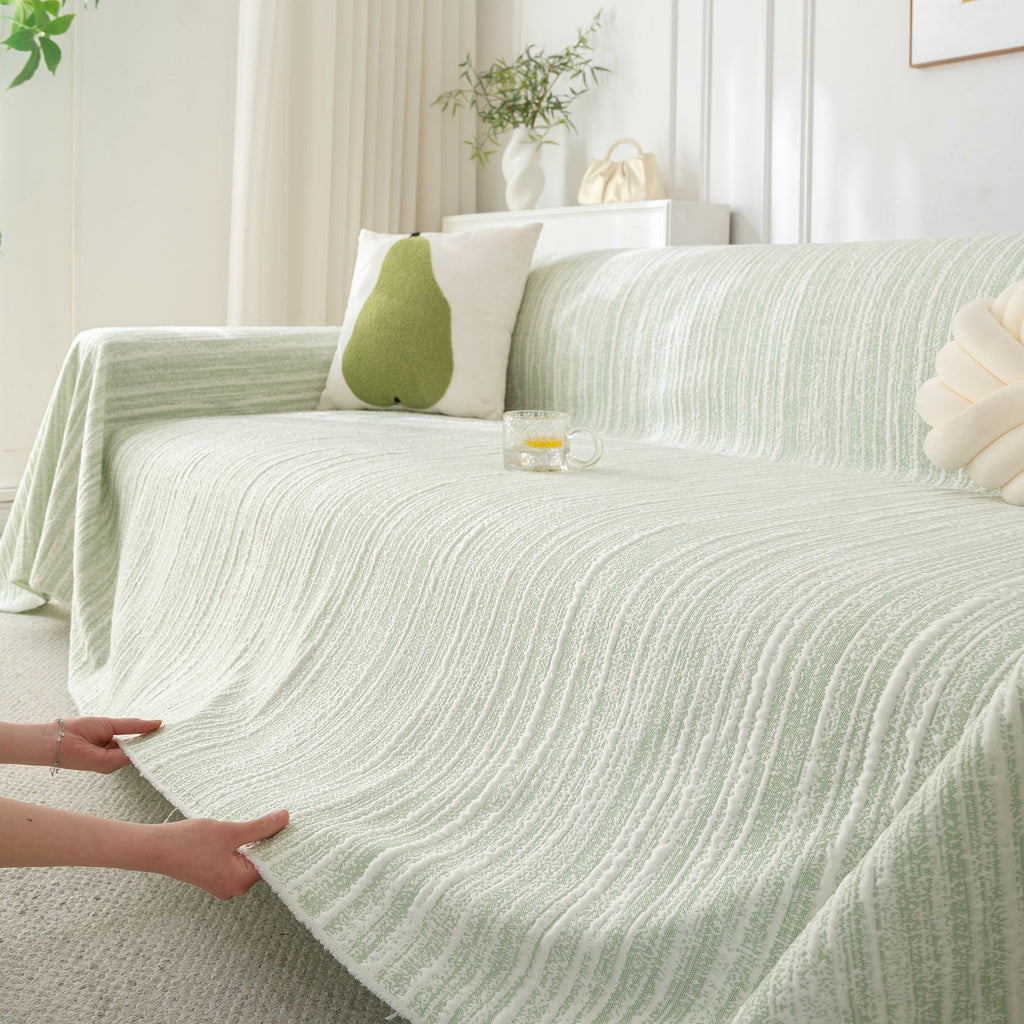 Summer Cooling Ice Silk Sofa Cover, Textured Stripe Soft Breathable Couch Throw Cover