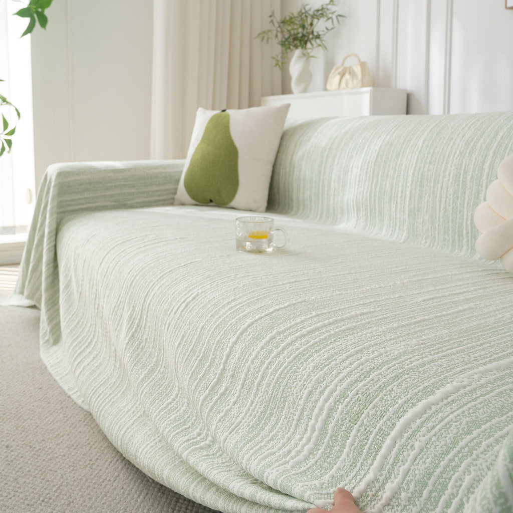 Summer Cooling Ice Silk Sofa Cover, Textured Stripe Soft Breathable Couch Throw Cover
