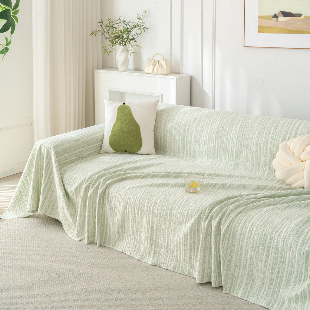 Summer Cooling Ice Silk Sofa Cover, Textured Stripe Soft Breathable Couch Throw Cover