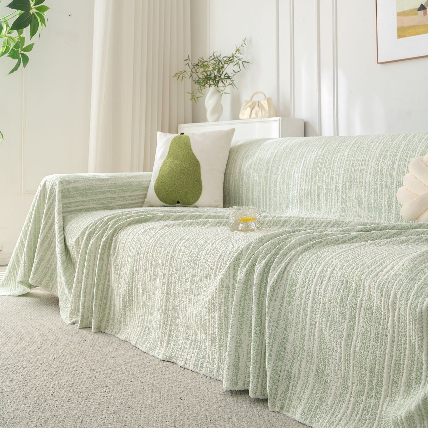 Summer Cooling Ice Silk Sofa Cover, Textured Stripe Soft Breathable Couch Throw Cover