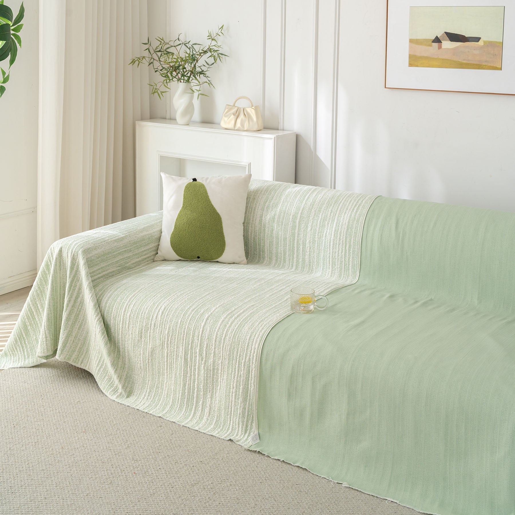 Summer Cooling Ice Silk Sofa Cover, Textured Stripe Soft Breathable Couch Throw Cover