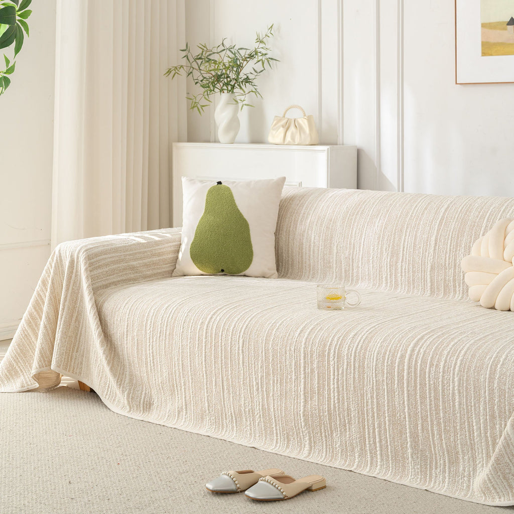 Summer Cooling Ice Silk Sofa Cover, Textured Stripe Soft Breathable Couch Throw Cover