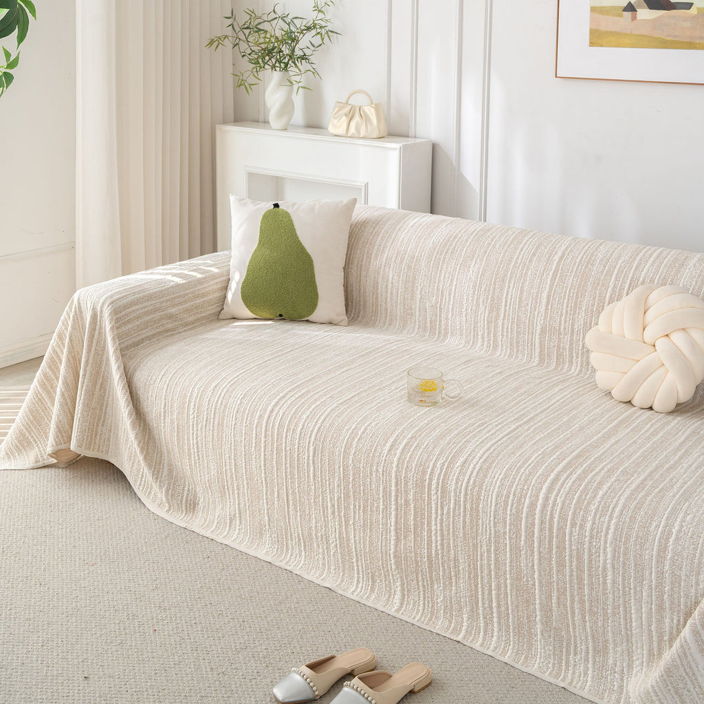 Summer Cooling Ice Silk Sofa Cover, Textured Stripe Soft Breathable Couch Throw Cover