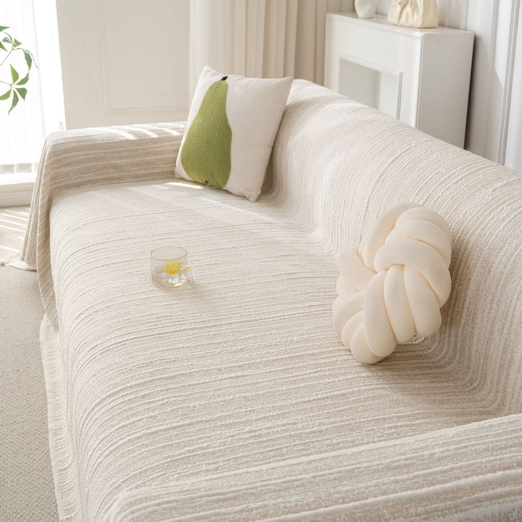 Summer Cooling Ice Silk Sofa Cover, Textured Stripe Soft Breathable Couch Throw Cover