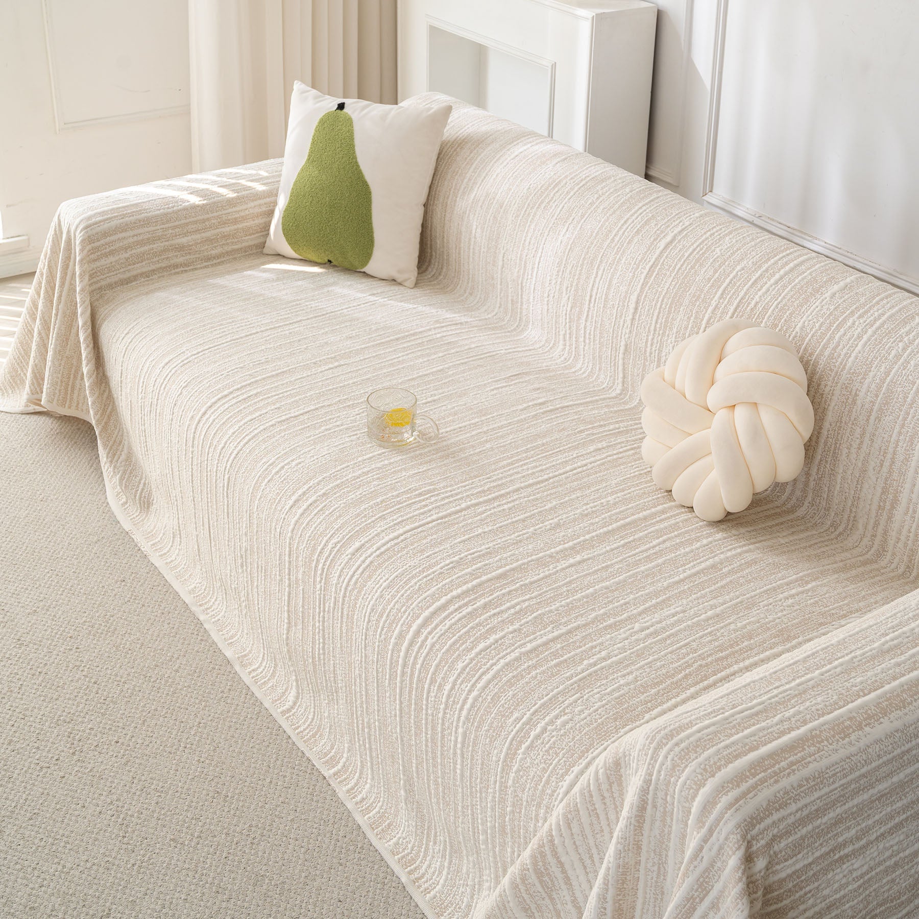 Summer Cooling Ice Silk Sofa Cover, Textured Stripe Soft Breathable Couch Throw Cover