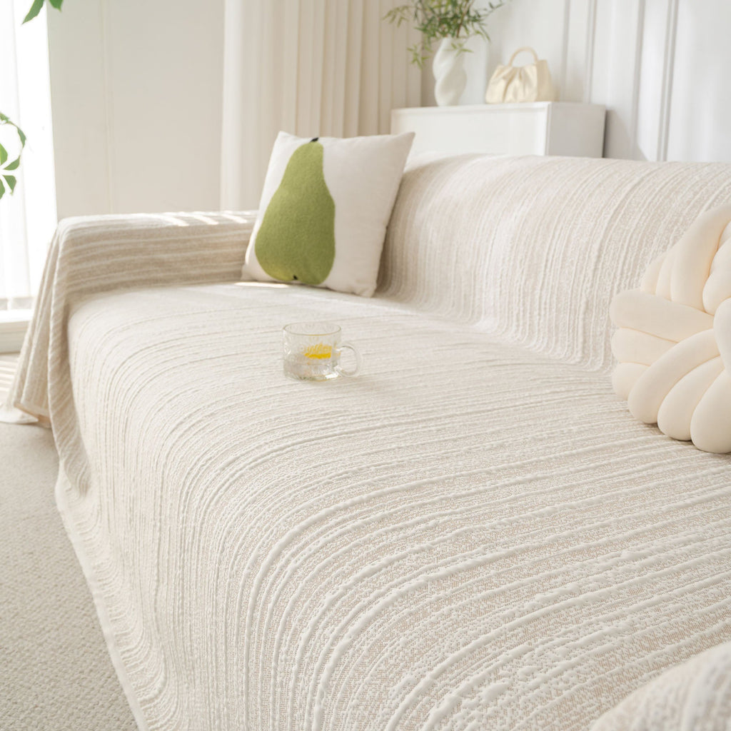Summer Cooling Ice Silk Sofa Cover, Textured Stripe Soft Breathable Couch Throw Cover
