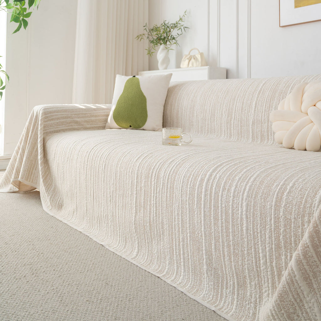 Summer Cooling Ice Silk Sofa Cover, Textured Stripe Soft Breathable Couch Throw Cover