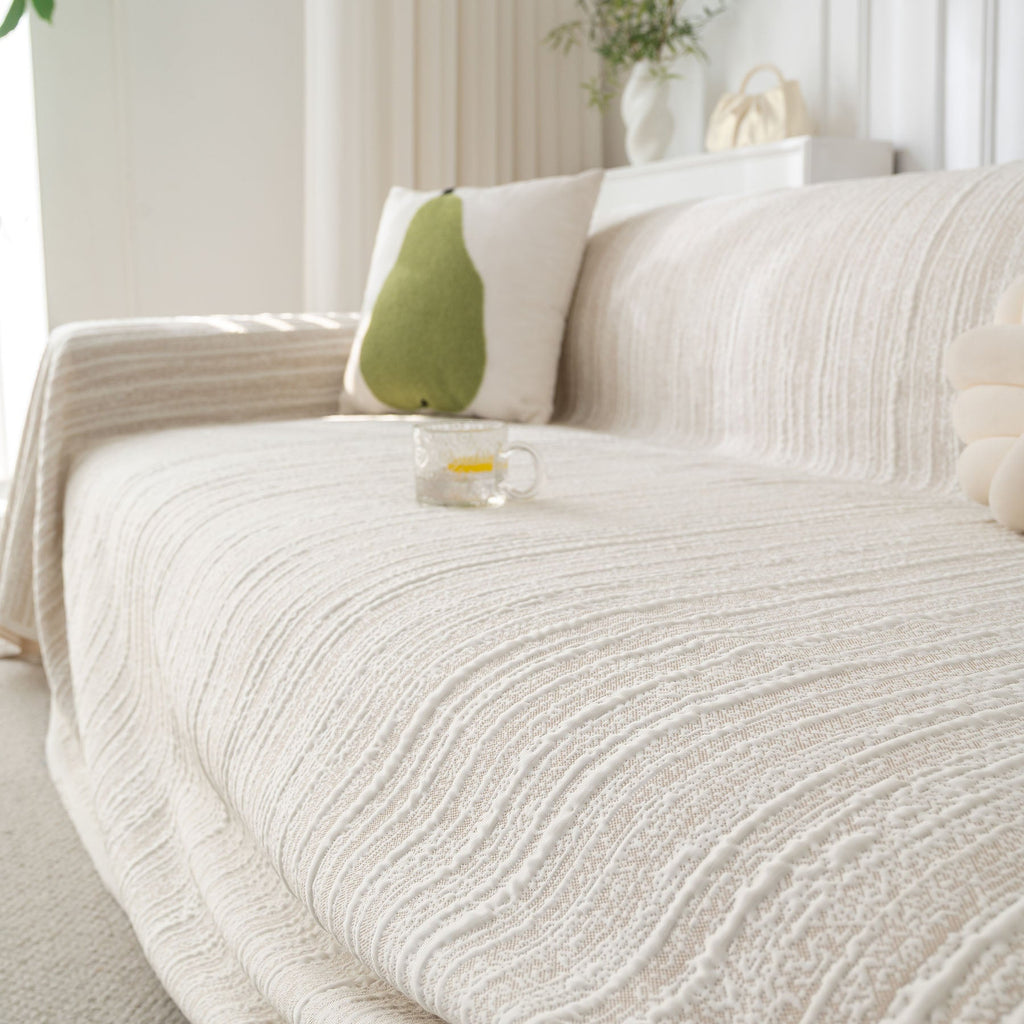 Summer Cooling Ice Silk Sofa Cover, Textured Stripe Soft Breathable Couch Throw Cover
