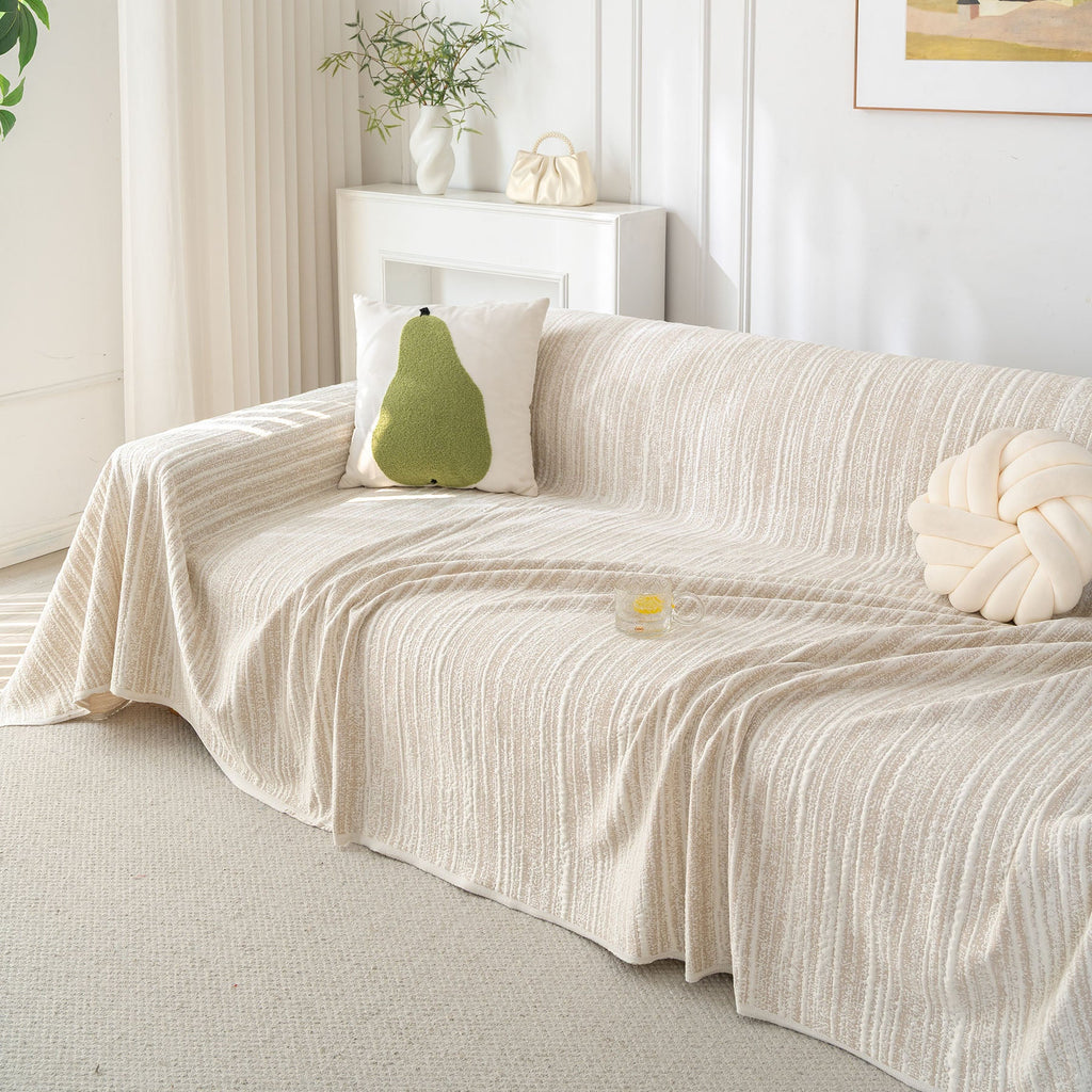 Summer Cooling Ice Silk Sofa Cover, Textured Stripe Soft Breathable Couch Throw Cover
