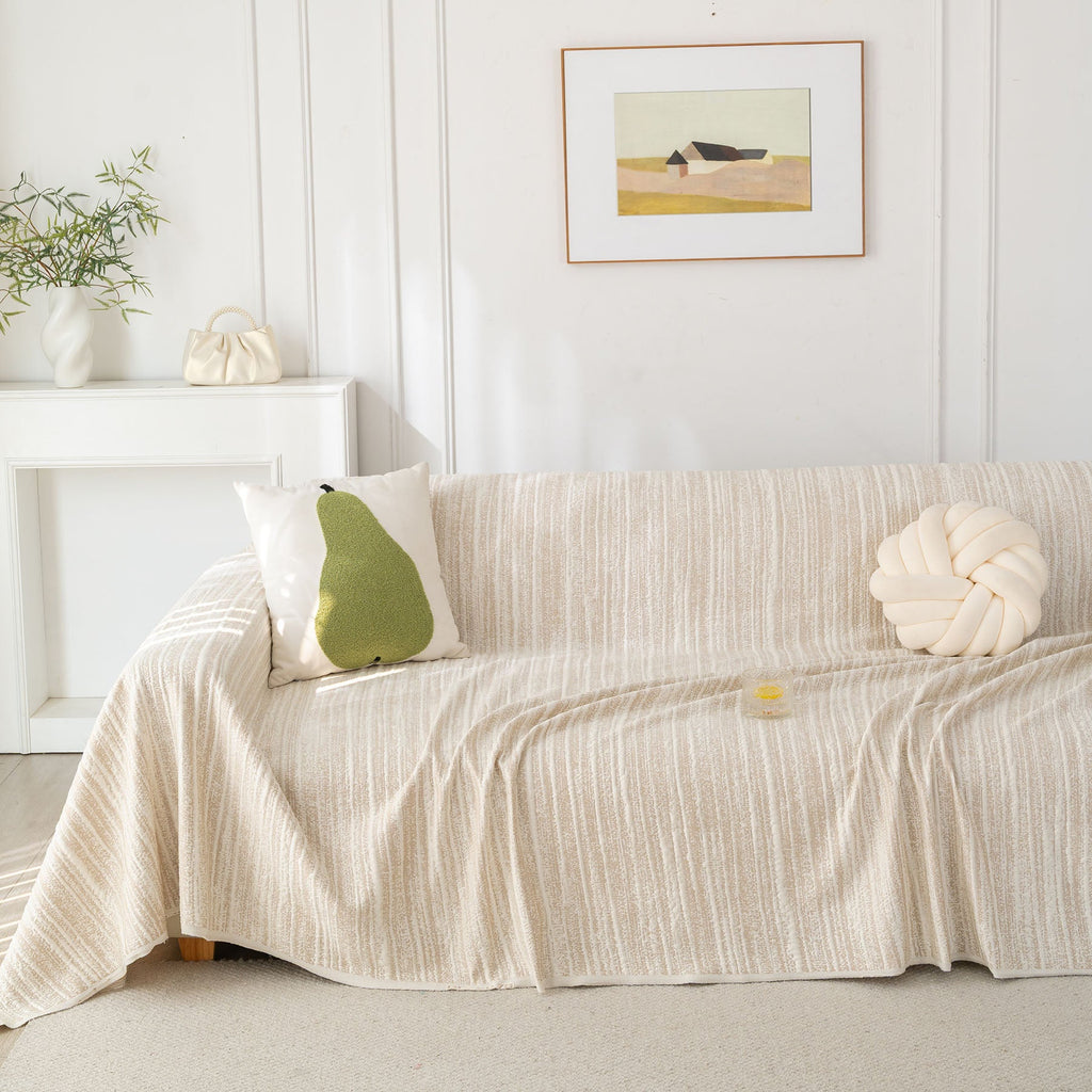 Summer Cooling Ice Silk Sofa Cover, Textured Stripe Soft Breathable Couch Throw Cover
