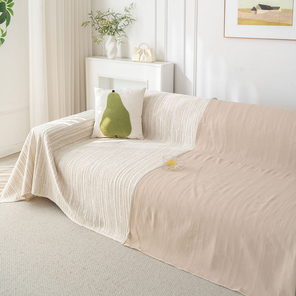 Summer Cooling Ice Silk Sofa Cover, Textured Stripe Soft Breathable Couch Throw Cover