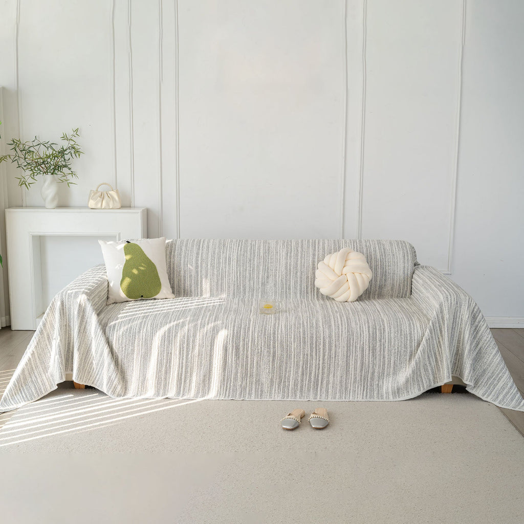Summer Cooling Ice Silk Sofa Cover, Textured Stripe Soft Breathable Couch Throw Cover