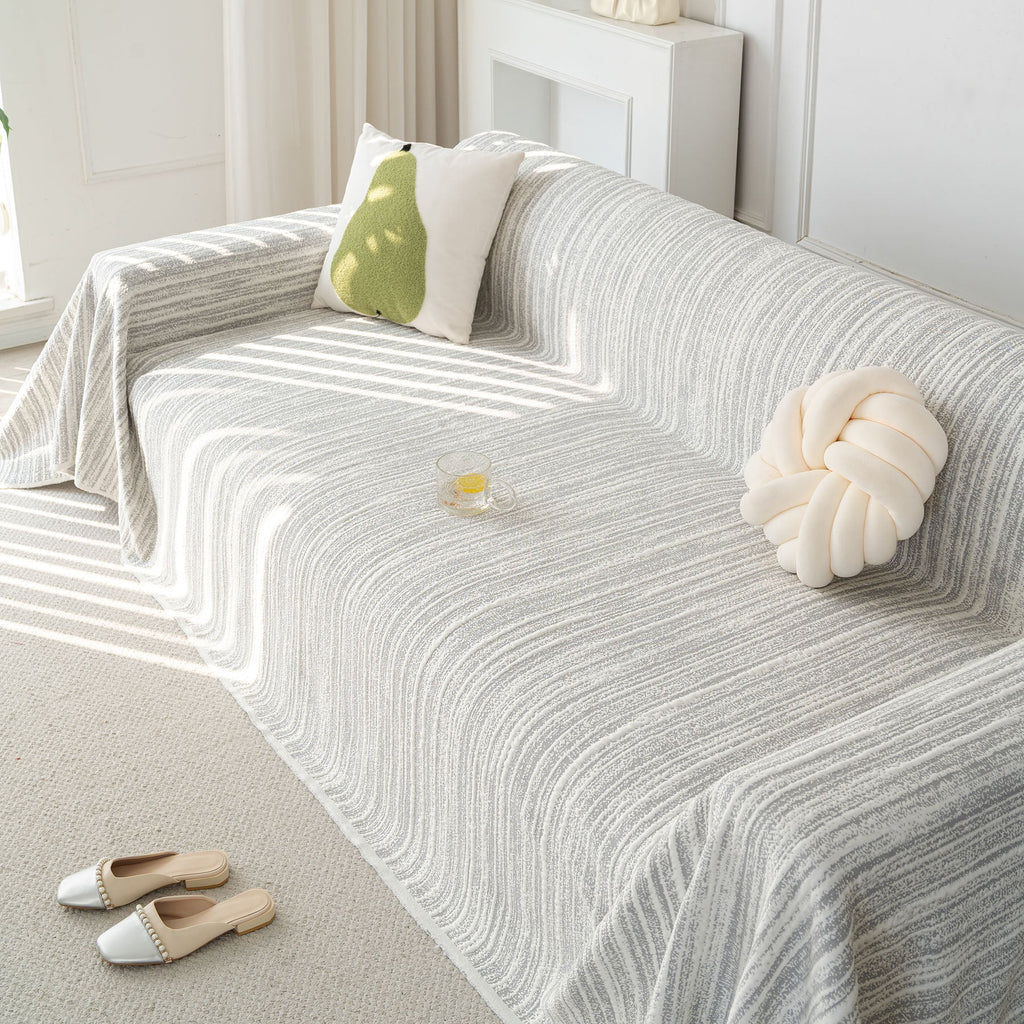 Summer Cooling Ice Silk Sofa Cover, Textured Stripe Soft Breathable Couch Throw Cover