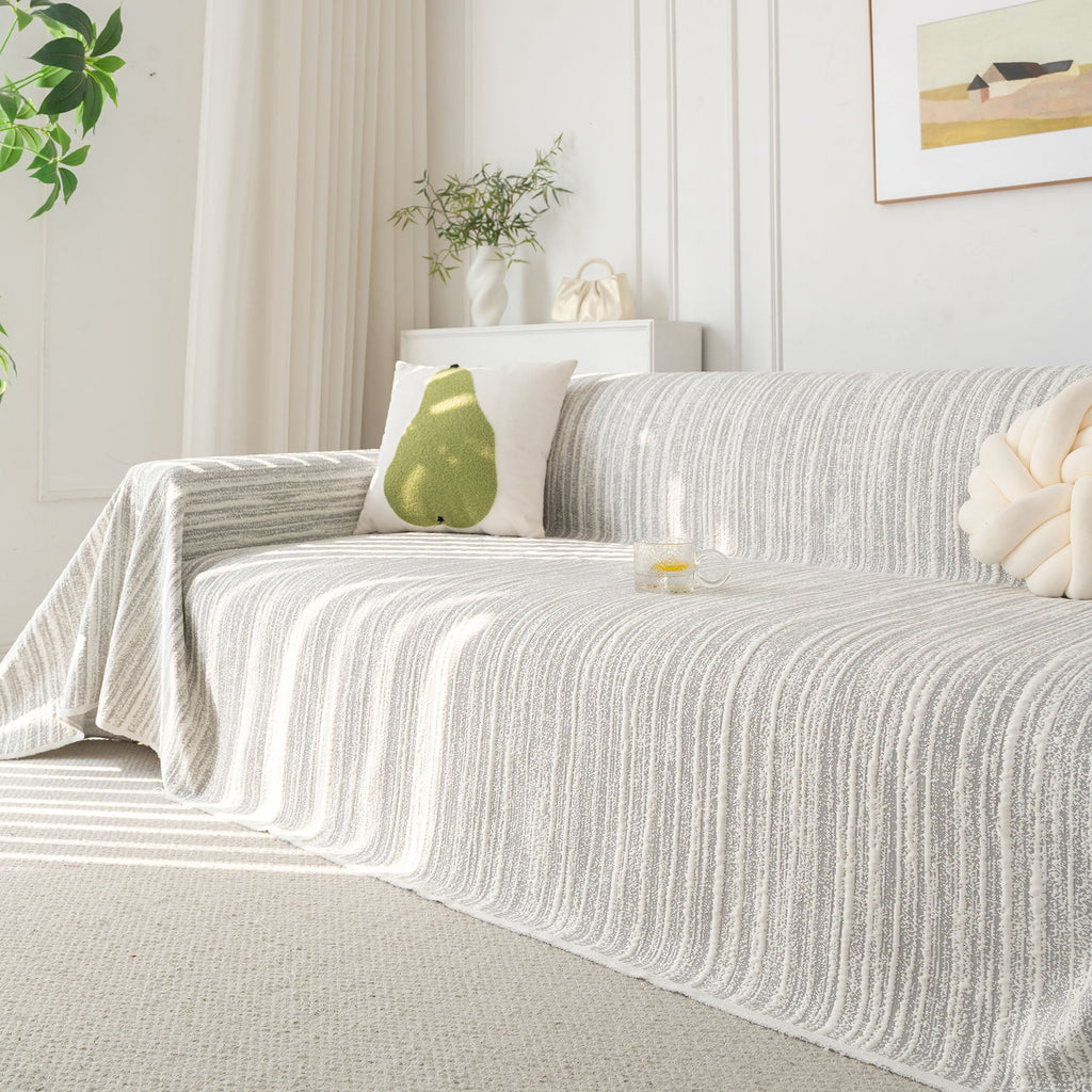 Summer Cooling Ice Silk Sofa Cover, Textured Stripe Soft Breathable Couch Throw Cover