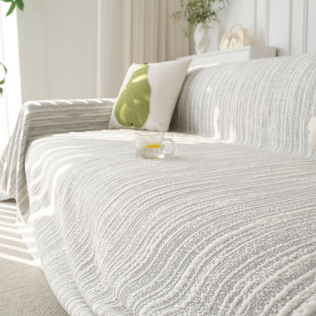 Summer Cooling Ice Silk Sofa Cover, Textured Stripe Soft Breathable Couch Throw Cover