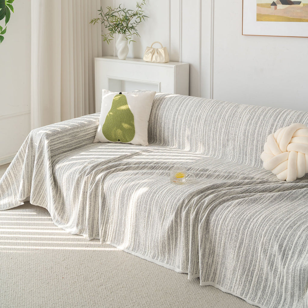 Summer Cooling Ice Silk Sofa Cover, Textured Stripe Soft Breathable Couch Throw Cover