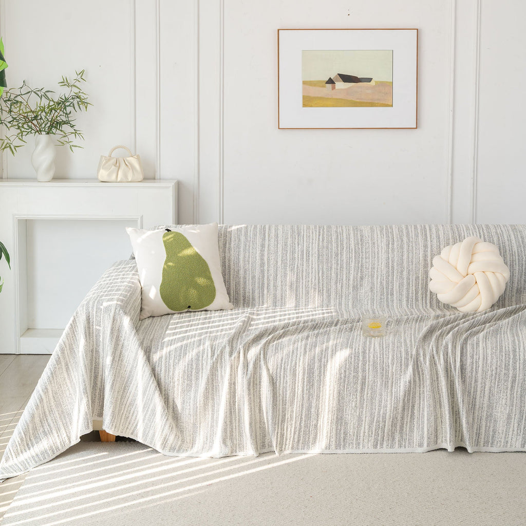 Summer Cooling Ice Silk Sofa Cover, Textured Stripe Soft Breathable Couch Throw Cover