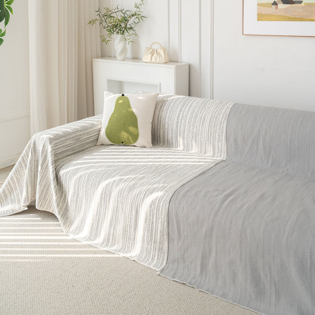 Summer Cooling Ice Silk Sofa Cover, Textured Stripe Soft Breathable Couch Throw Cover