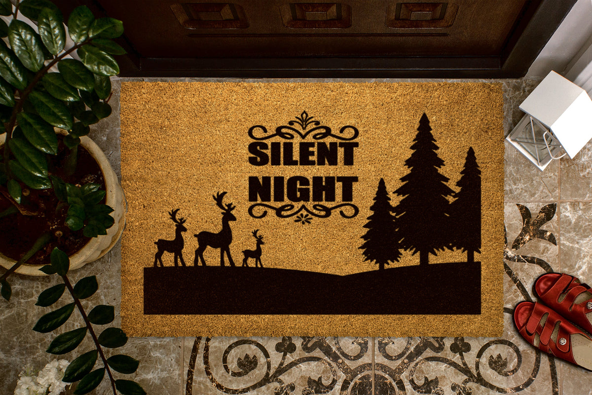 Silent Night Deer Scene Christmas Outdoor Bristle Doormat