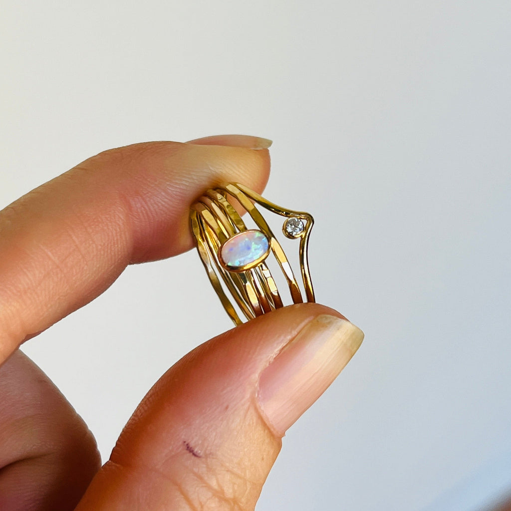 14k gold-fill OVAL OPAL V DIAMOND RING SET
