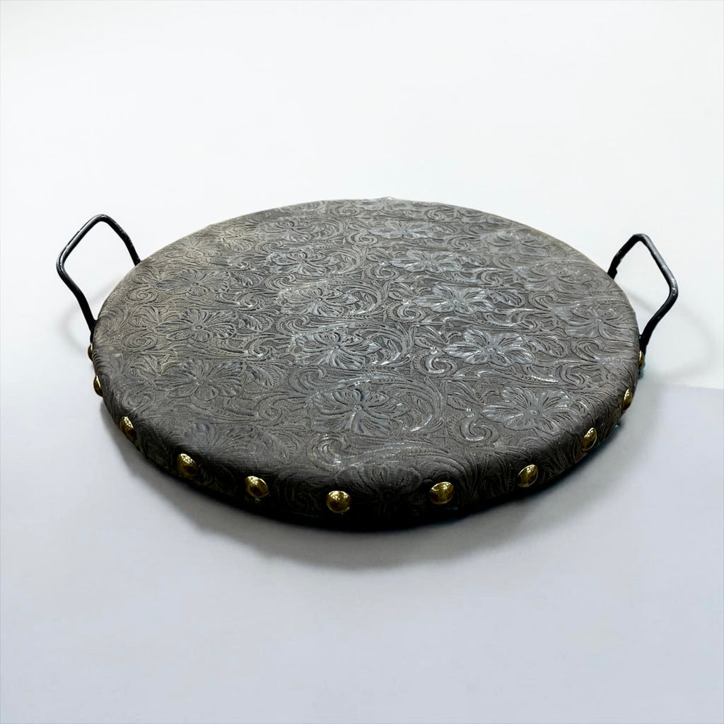 Tooled Genuine Round Wood Trays