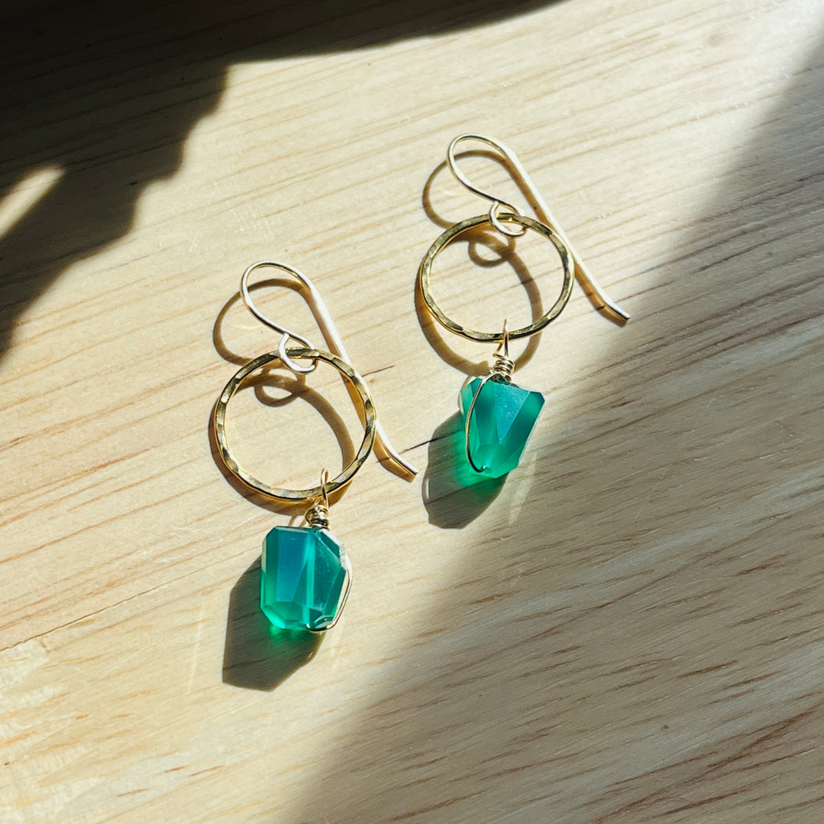 14k gold filled EMERALD CIRCLE DROP EARRINGS
