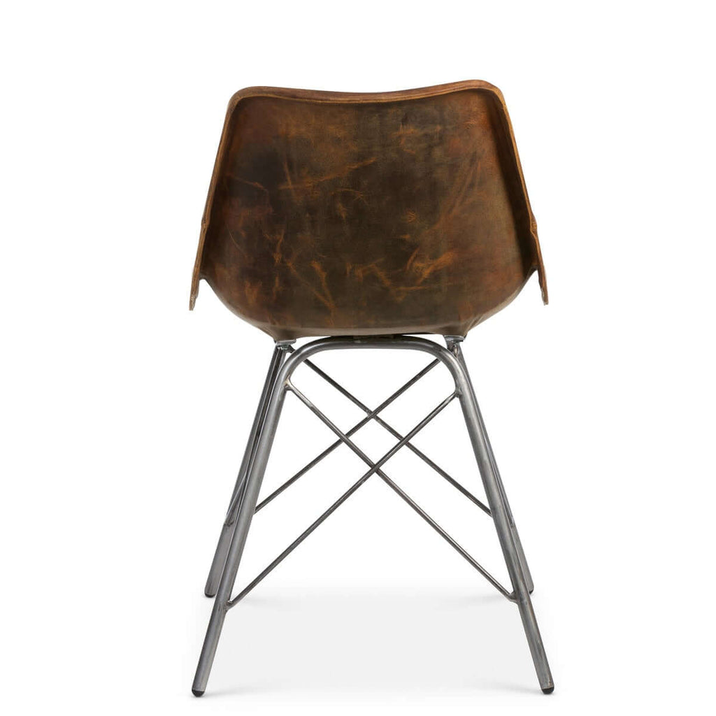 Vintage Industrial Desk Chair with Aged Leather and Metal Legs