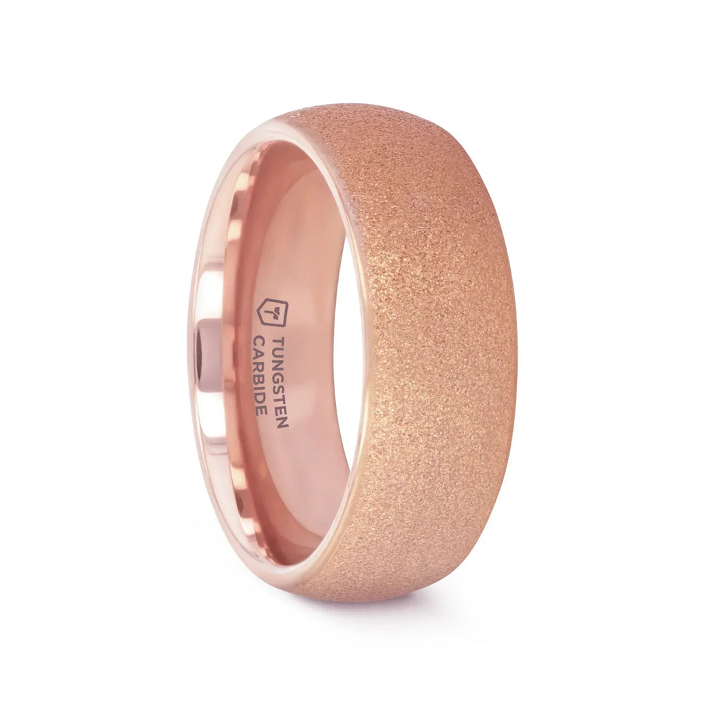 EMBER Domed Women's Rose Gold Plated Tungsten Carbide Ring with Sandblasted Crystalline Finish - 2mm